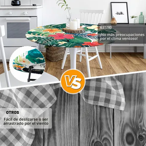 Vista 5 de Round Fitted Tablecloth with Elastic Edge Indoor Outdoor Washable Reusable Table Cover for Kitchen Picnic Party Fits 36-40" Diameter Round Tables