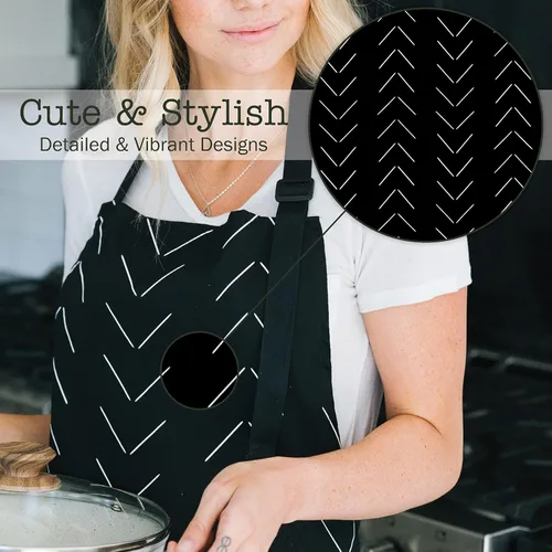 Vista 4 de Adjustable Designer Kitchen Apron for Adults Cotton Cooking Apron with Pockets and Adjustable Neck Buckle