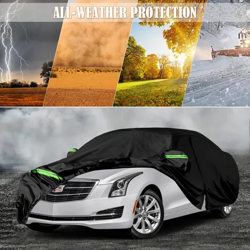 Vista 6 de Fundas impermeables para coche de reemplazo para Cadillac ATS/ATS-V 2013-2019, funda para todo clima de 6 capas con puerta con cremallera y bandas a