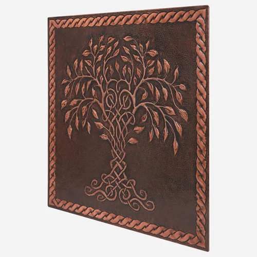 Vista 3 de Protector contra salpicaduras de cocina, árbol de la vida celta con borde de nudo celta para cocina, panel de cobre personalizado, azulejos de cobre