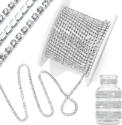 Vista 30 de 1 rollo de cadena de diamantes de imitación de 10 yardas, rollo de cadena de cierre de diamantes de imitación de cristal de 0.079 pulgadas, borde