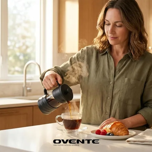 Vista 6 de OVENTE Cafetera de prensa francesa de 12 onzas con vidrio de borosilicato resistente al calor y sistema de filtración de acero inoxidable de 4