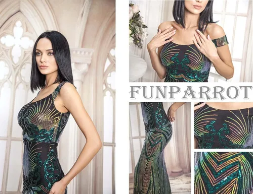 Vista 2 de Vestidos de noche para mujer, vestido de fiesta elegante con lentejuelas de sirena
