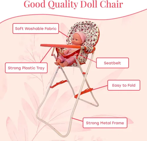 Vista 7 de Silla alta plegable para muñeca de bebé, accesorios para muñecas, muñecas y accesorios para silla alta para muñecas de 18 pulgadas, juego