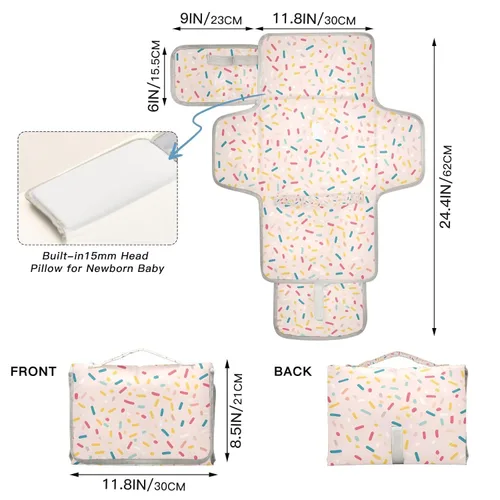 Vista 4 de Colorful Sprinkles Portable Changing Pad with Built-in Pillow, Waterproof Foldable Baby Diaper Changing Pads, Diaper Mat for Boys and Girls