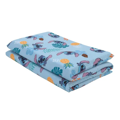 Vista 4 de Disney Stitch Weird But Cute - Sábana para siesta preescolar azul, verde azulado y coral