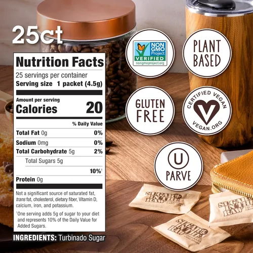 Vista 4 de Sugar In The Raw Turbinado Cane Sugar 2-Pack (25 paquetes individuales por caja), 4 oz Ea