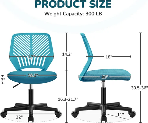 Vista 48 de Yaheetech Linda silla de escritorio para niños, silla de computadora pequeña sin brazos con soporte lumbar para adolescentes, respaldo bajo, Verde