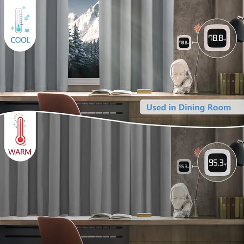 Vista 2 de YC WINRRARII Cortinas 100% opacas con forro negro para dormitorio, juego de 2 paneles de cortinas de bloqueo, tratamientos de ventana para sala