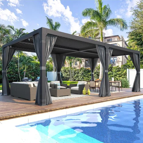 Vista 23 de MELLCOM Pérgola con Persianas – Pérgola de Aluminio de 10 x 10 pies con techo de persianas ajustables y cortinas y redes impermeables