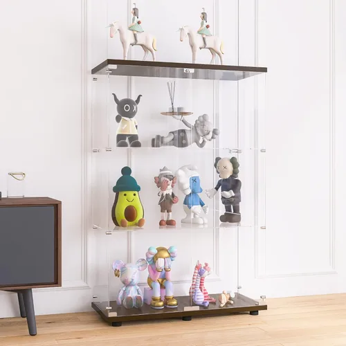 Vitrina de cristal con 3 estantes con 2 puertas, gabinetes de cristal Curio estilo de instalación rápida para piso de vidrio, estantería de pie para