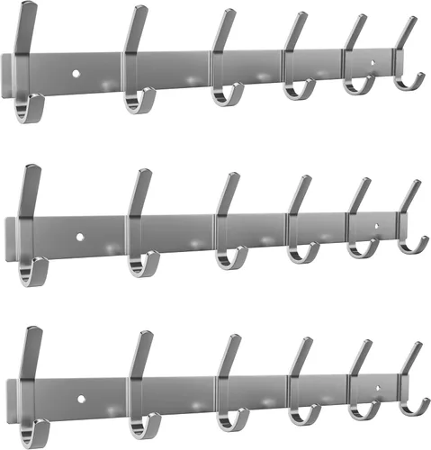 Vista 30 de Perchero pequeño de montaje en pared, de níquel cepillado, de acero inoxidable de 6 pulgadas, con 2 ganchos dobles resistentes, colgador de pared