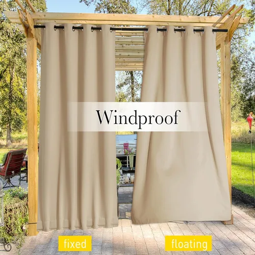 Vista 7 de NICETOWN - Cortinas opacas, impermeables, ojales resistentes al viento, pestaña trasera en la parte superior e inferior, bloqueo solar y cuerda