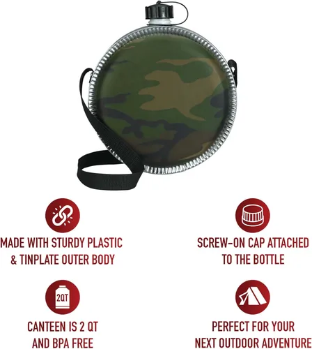 Vista 5 de Rothco Woodland Camo - Cantina desierta de 2 cuartos de galón, sin BPA, ideal para acampar y equipo al aire libre