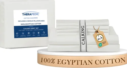 Vista 12 de Therapedic Juego de sábanas Queen de 6 piezas 100% algodón egipcio, satén naturalmente refrescante y transpirable, lavado suave preencogido, sábana