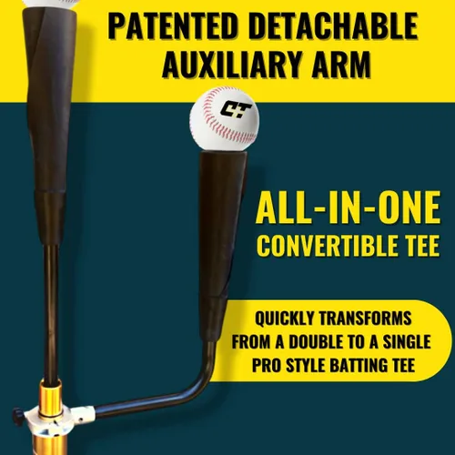 Vista 3 de CT4 Doble TEE de entrenamiento doble para béisbol/softbol con brazo giratorio desmontable de 360°, cubiertas de goma de neopreno de grado