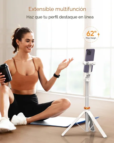 Vista 3 de EUCOS Trípode de 62 pulgadas para iPhone, resistente trípode para selfie stick con control remoto y soporte ligero para teléfono, trípode portátil