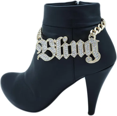 Vista 7 de TFJ - Pulsera de botas de moda para mujer, estilo urbano, cadena de metal dorado, joyería de hip hop, Metal