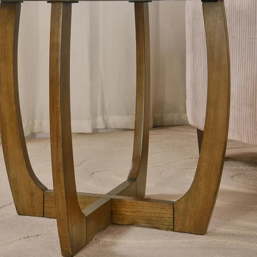 Vista 14 de PADMA HOUSE Mesa de centro redonda de madera con patas curvas, mesa de cóctel de granja para sala de estar, mesa central de madera de círculo