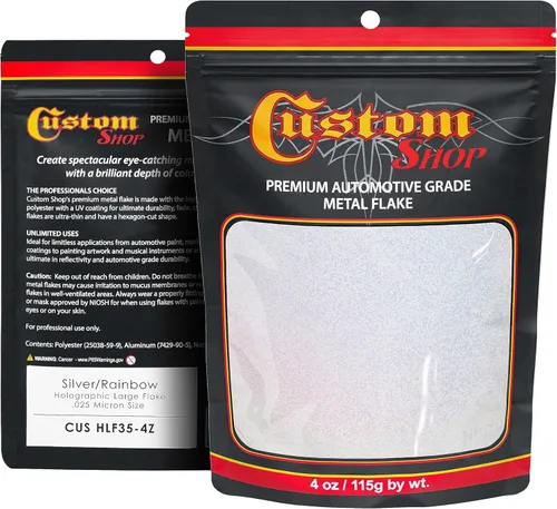 Vista 8 de Custom Shop - Plata a arco iris- 4 onzas de microescamas holográficas de metal de 0.004 pulgadas de tamaño de 100 micrones - Resistente a los rayos