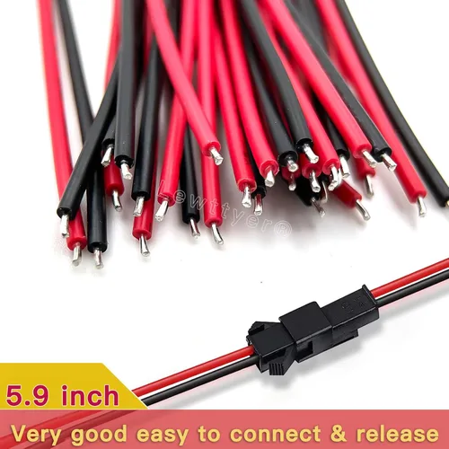 Vista 5 de 18Awg Jst Sm 2 Pin Plug Macho y Hembra 150Mm Cable Adaptador de Conector de Cable para Tira de Luz Individual 20 Pares (Lkelyonewy)
