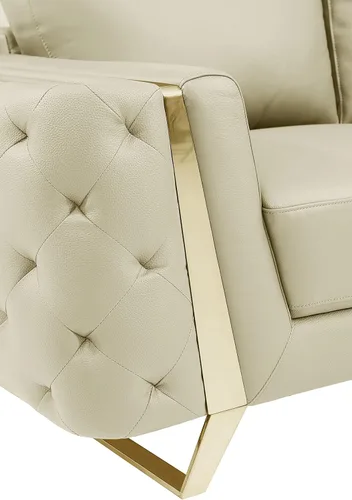 Vista 39 de Blackjack Furniture Reggio Collection - Sofás de cuero italiano de grano completo para sala de estar con marco de madera brasileña y acero Blanco