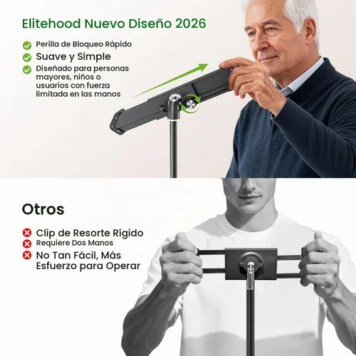 Vista 3 de elitehood Soporte de aluminio para iPad con soporte diagonal para tableta, trípode para iPad de 65 pulgadas de altura ajustable, trípode giratorio