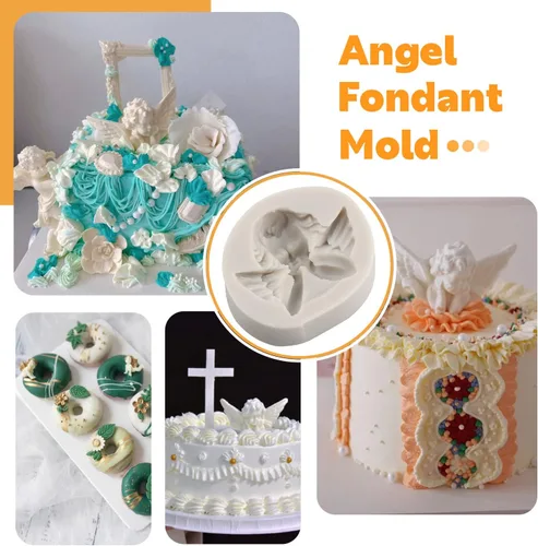 Vista 4 de Sijiangmold Molde de fondant de ángel para bebé, moldes de silicona para decoración de pasteles de bebé, decoración de pasteles, decoración