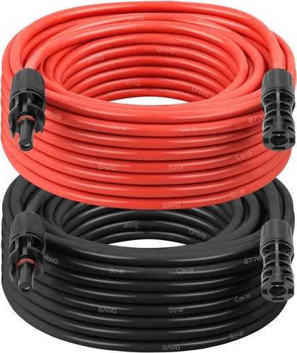 Vista 25 de XRDS -RF Cable de extensión solar 8AWG 3FT paquete de 2 unidades (rojo + negro), cable fotovoltaico con conectores solares macho/hembra, cable