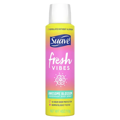 Suave Fresh Vibes - Desodorante corporal en aerosol, sin aluminio, protección desodorante de 48 horas, probado por dermatólogos Awesome Blossom,