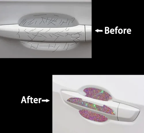 Vista 4 de 8 piezas de pegatinas protectoras con diamantes de imitación para manija de puerta de auto, protector de entrada de puerta de auto con adornos