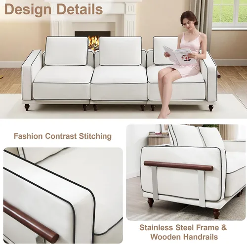 Vista 4 de Sofá modular Cloud de 112 pulgadas, sofá modular de 3 plazas profundo de gran tamaño con reposabrazos y patas de madera, cómodo sofá tapizado