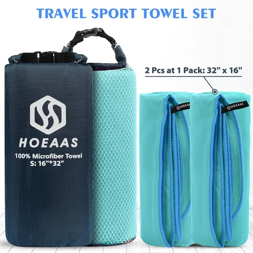 Vista 32 de HOEAAS Paquete de 2 Toallas de Microfibra para Camping, Toalla de Secado Rápido, Toalla de Viaje Súper Absorbente Ultra Compacta Suave y Ligera