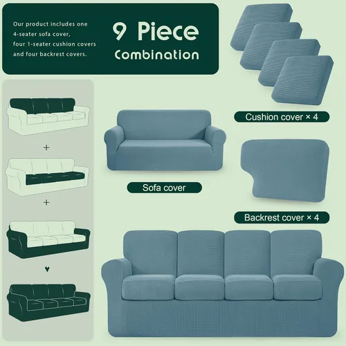 Vista 94 de CHUN YI Fundas para sofá de 7 piezas, lavables, fundas elásticas para sofá de 3 cojines con respaldo y fundas de cojín separados, protector