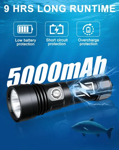 Vista 5 de Linterna de buceo de buceo de 2000 lúmenes impermeable submarino XM-L2 LED submarino luces titular con cargador para bajo el agua cueva de mar