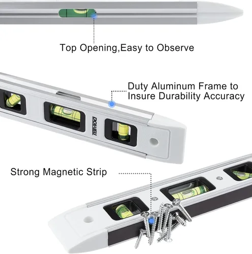 Vista 4 de DOWELL Nivel de Torpedo Magnético Mini Nivel de Burbuja Caja Nivel de Espíritu Marco de Aleación 180/90/45 Grados 9 Pulgadas (1, Blanco)