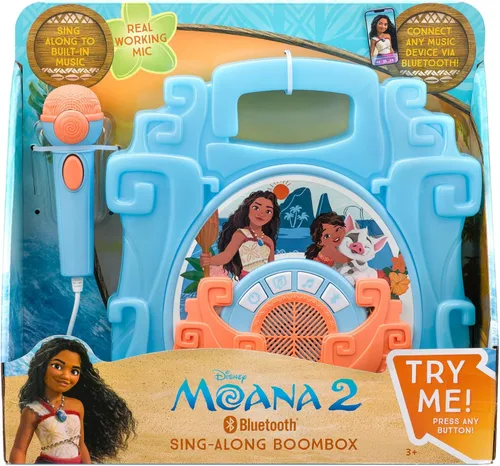 Vista 6 de eKids Disney Moana Bluetooth Sing Along Boom Box con micrófono para fanáticos de juguetes de Moana, máquina de karaoke para niños con música