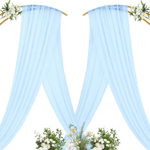 Vista 4 de MLMC 1 panel de tela para arco de boda azul bebé, 29 x 20 pies, cortinas de gasa extralargas transparentes de 6.6 yardas, paneles de cortinas