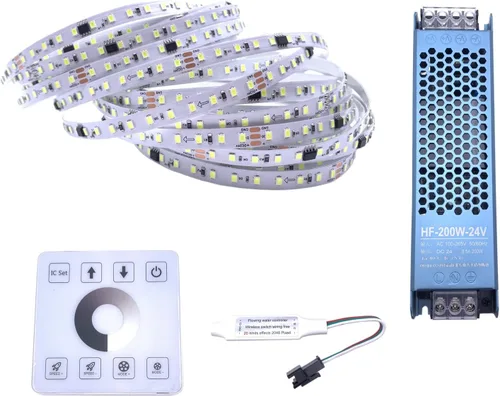Vista 11 de 32.8 ft/Roll DC24V WS2811 Horse Race - Tira LED de 120 leds/m, luz que fluye agua corriente con controlador de panel táctil, blanco natural, cálido