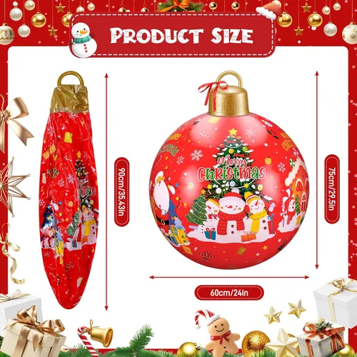 Vista 3 de 3 piezas de bolas gigantes inflables de Navidad de 24 pulgadas, grandes adornos navideños de PVC para exteriores, bolas grandes decorativas
