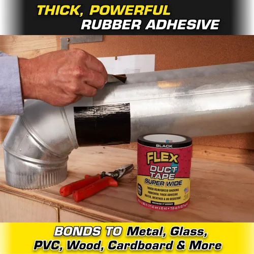 Vista 3 de Cinta adhesiva Flex Duct, súper ancha, 4.6 pulgadas x 20 pies, negra, resistente de alta calidad, multisuperficie, resistente al agua, al clima y a