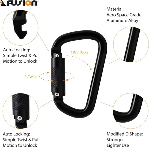 Vista 4 de Fusion Climb Swift Lock - Mosquetón de aluminio con bloqueo automático, ligero y fuerte para trabajadores de gran altitud, hamacas, accesorios