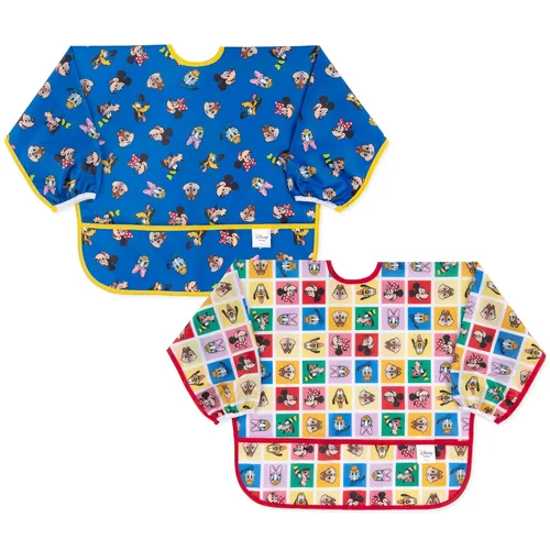 Bumkins Disney - Babero de manga larga para bebé, de tela impermeable de manga larga, con bolsillo para atrapar migas, delantal ajustable para el