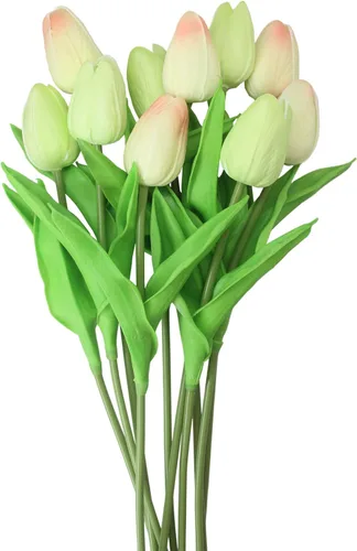 Vista 13 de Flores artificiales, 10 cabezas, mini tulipán artificial de tacto real para decoración del hogar, boda, fiesta, centro de mesa (negro)