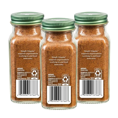 Vista 2 de Simply Organic Nuez moscada pura molida, tarro de 2.3 onzas, aromático, sabor sutilmente picante, dulce, Kosher, sin OMG, sin ETO (paquete de 3)