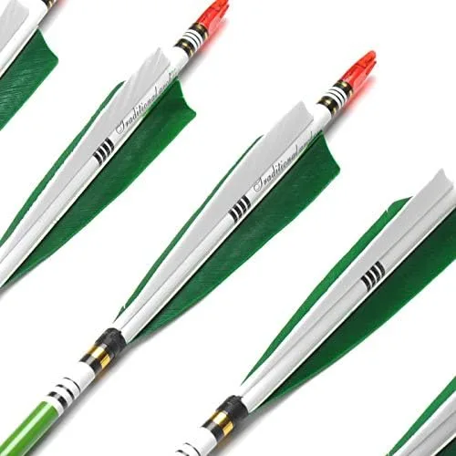 Vista 4 de EROCK Flechas de arco de carbono de 33 pulgadas con plumas verdes de pavo real, flecha para arco compuesto recurvo, caza, objetivo, práctica, lomo