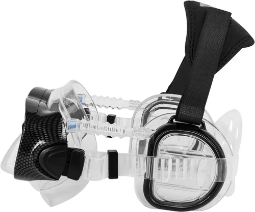 Vista 2 de IST ProEar - Máscara de buceo con cubiertas para los oídos, equipo de ecualización de presión de buceo, lente gemela de vidrio templado (negro)
