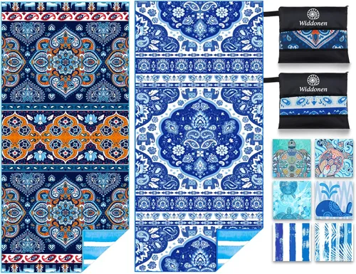 Vista 17 de Toalla de playa ligera de microfibra sin arena, de secado rápido, absorbente, toallas delgadas compactas para natación, piscina, camping, accesorios