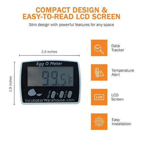 Vista 2 de Incubator Warehouse Egg-O-Meter - Termómetro de huevo con pantalla digital grande con memoria mínima/máxima, lee Celsius y Fahrenheit +/-1