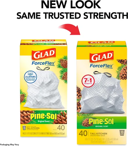 Vista 2 de Glad ForceFlex Bolsas de basura altas para cocina, 13 galones, Pine-Sol Original, 40 unidades (el paquete puede variar)